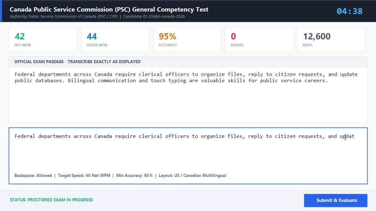 Canada Public Service Commission (PSC) General Competency Test Official Exam Interface