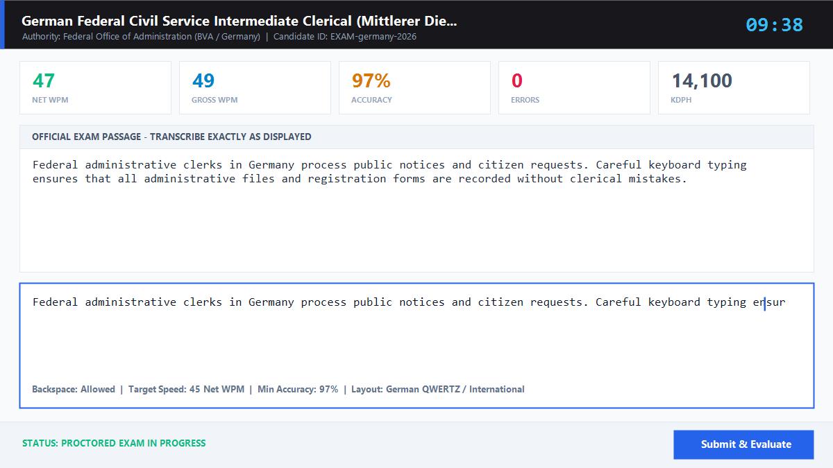 Bundesbeamte Mittlerer Dienst (Federal Civil Service Typist Test) Official Exam Interface