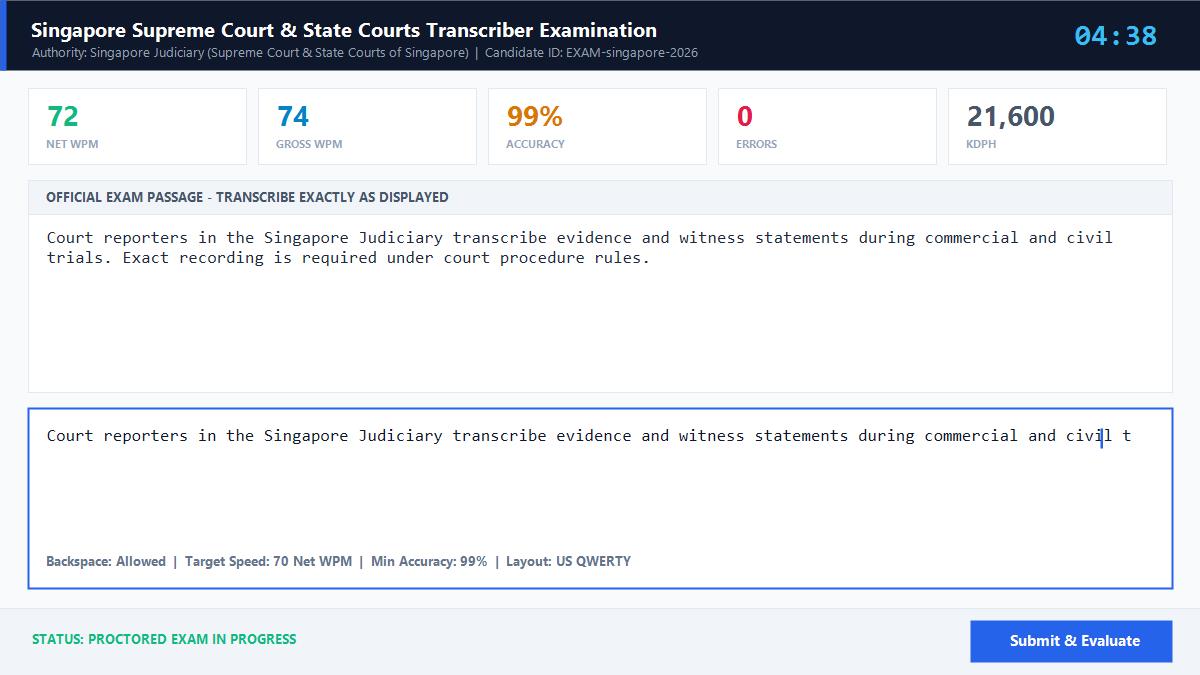 Singapore Supreme Court & State Courts Transcriber Examination Official Exam Interface