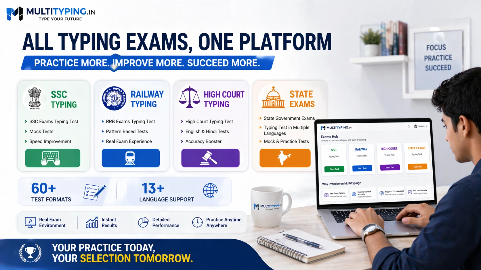 All Government Exams Typing Practice One Place multityping beginner to pro guide 2026 SSC Railway High Court