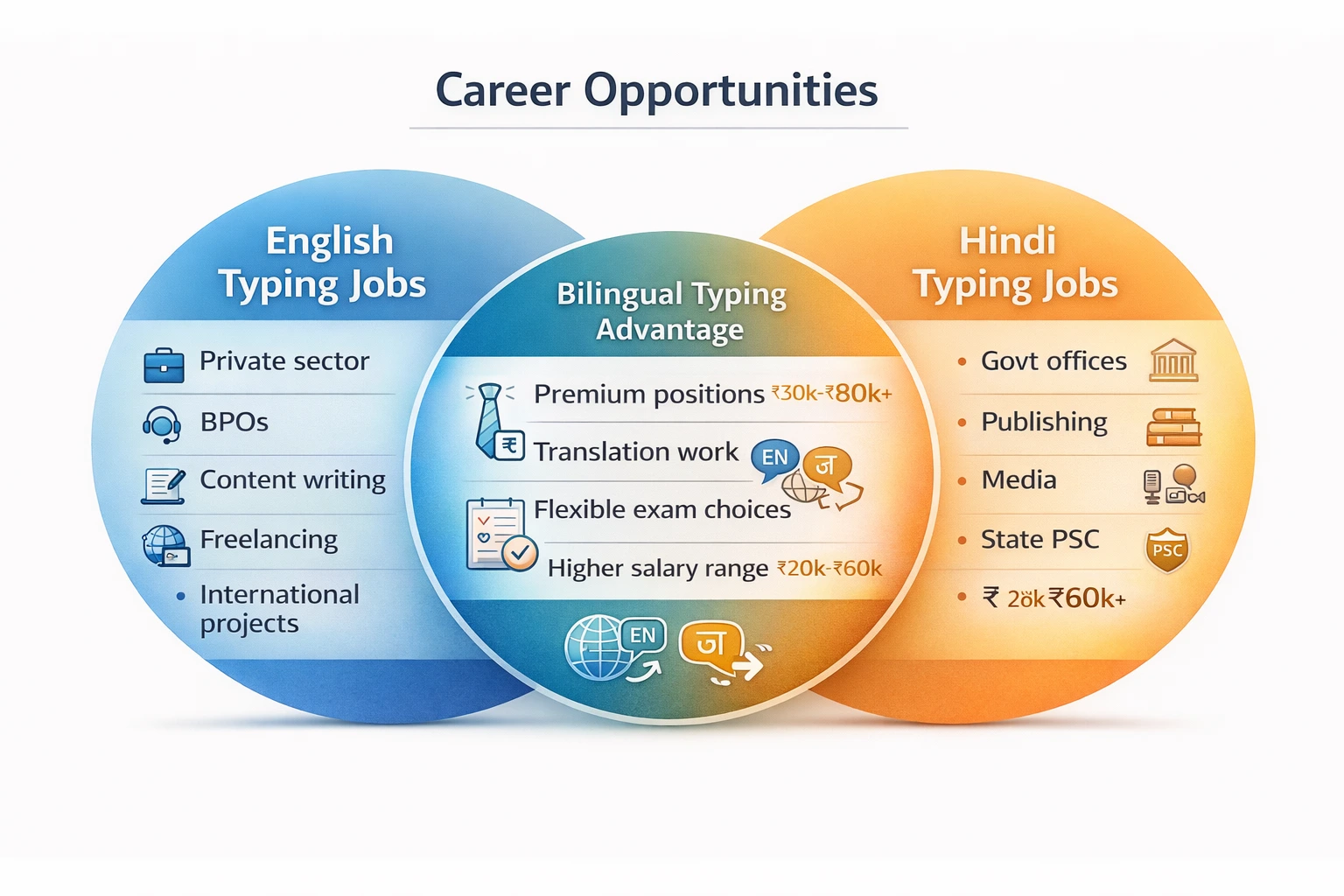 Career opportunities chart for bilingual typing skills