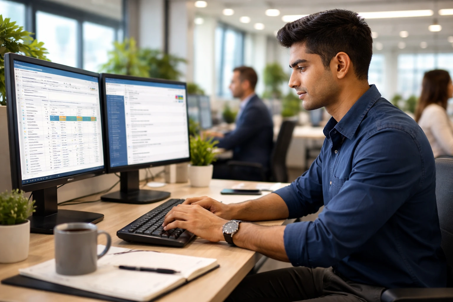 Professional using typing skills in office work