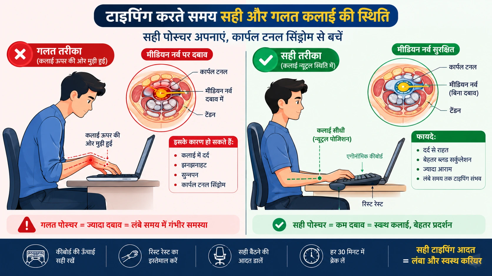 Carpal Tunnel Syndrome Typing Wrist Pain Prevention Exercises Guide Hindi 2026 Government Exam Aspirants