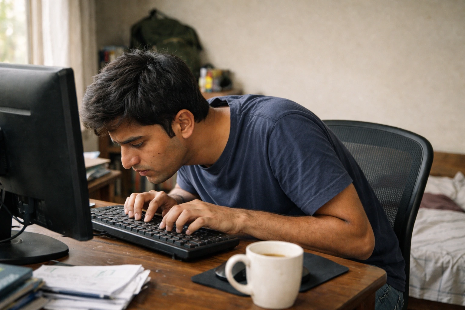 Keyboard home row fingers position for typing beginners