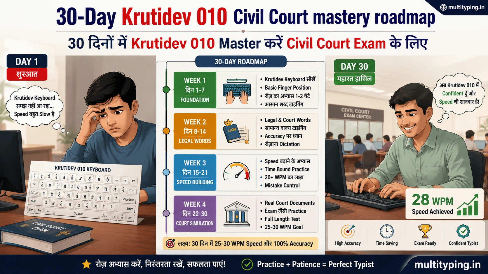 30 दिनों में Krutidev 010 Master करें Civil Court Exam के लिए — Week-by-Week Complete Action Plan