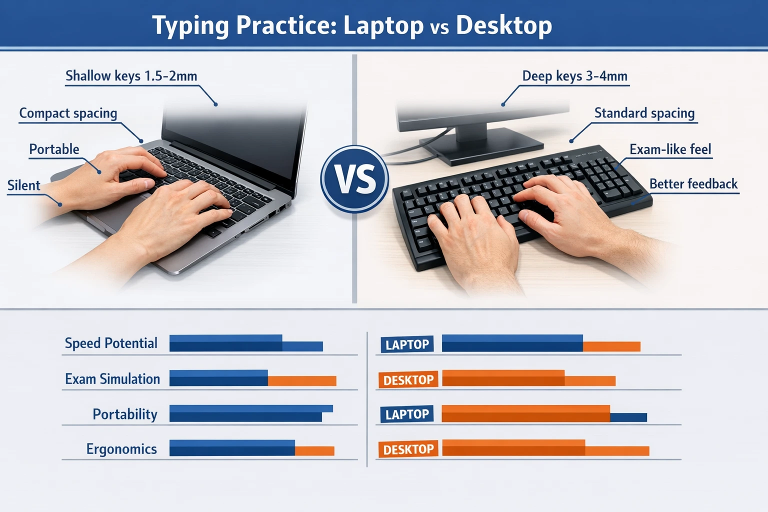 Laptop vs Desktop keyboard comparison for typing practice