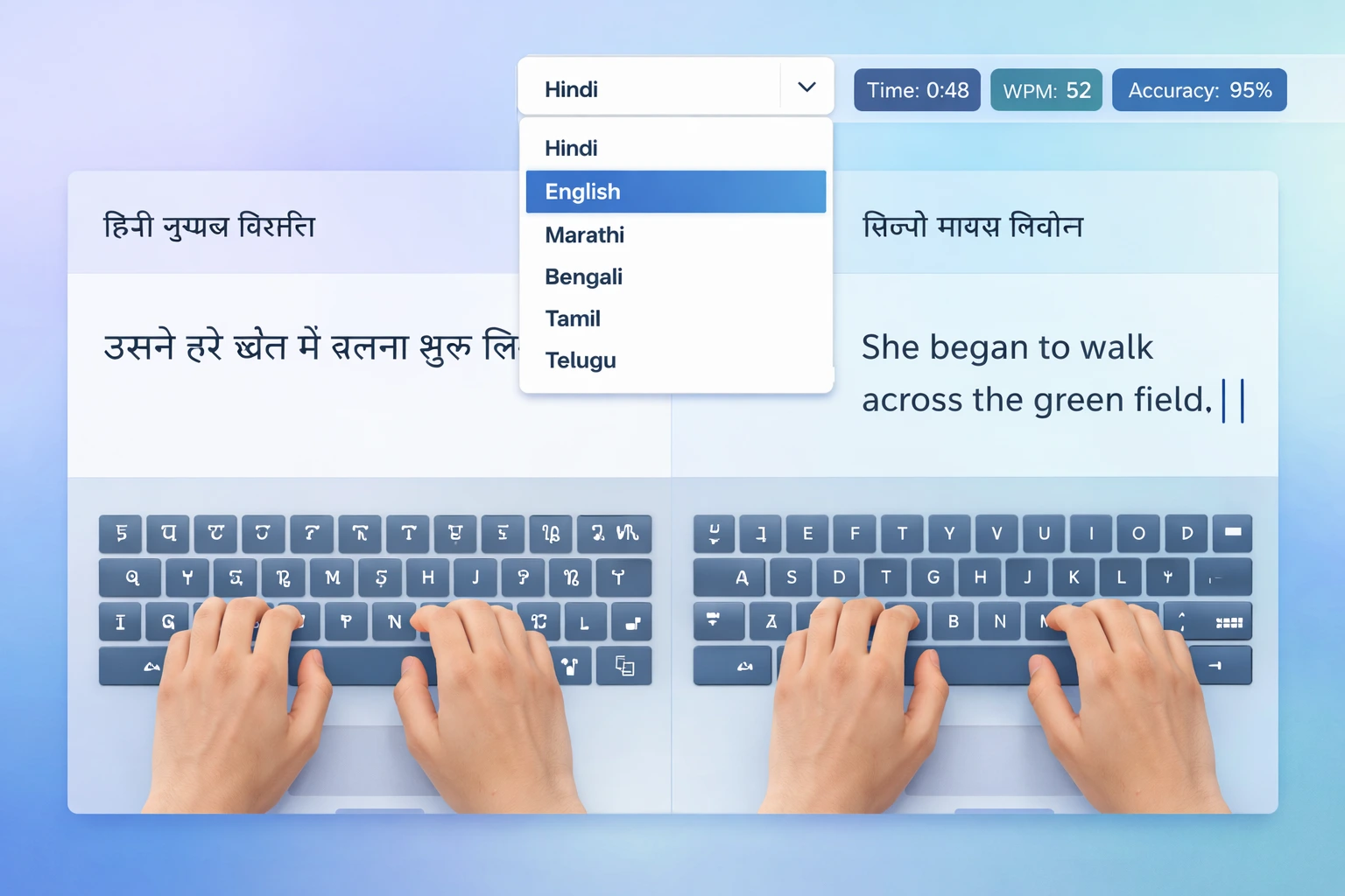 Multi-language typing practice interface