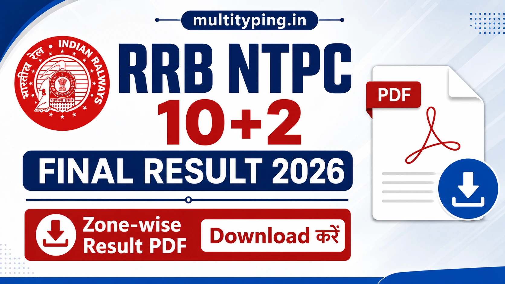 RRB NTPC 10+2 Inter Level Final Result 2026 Zone Wise Download CEN 06/2024 Junior Clerk Accounts Clerk Typist