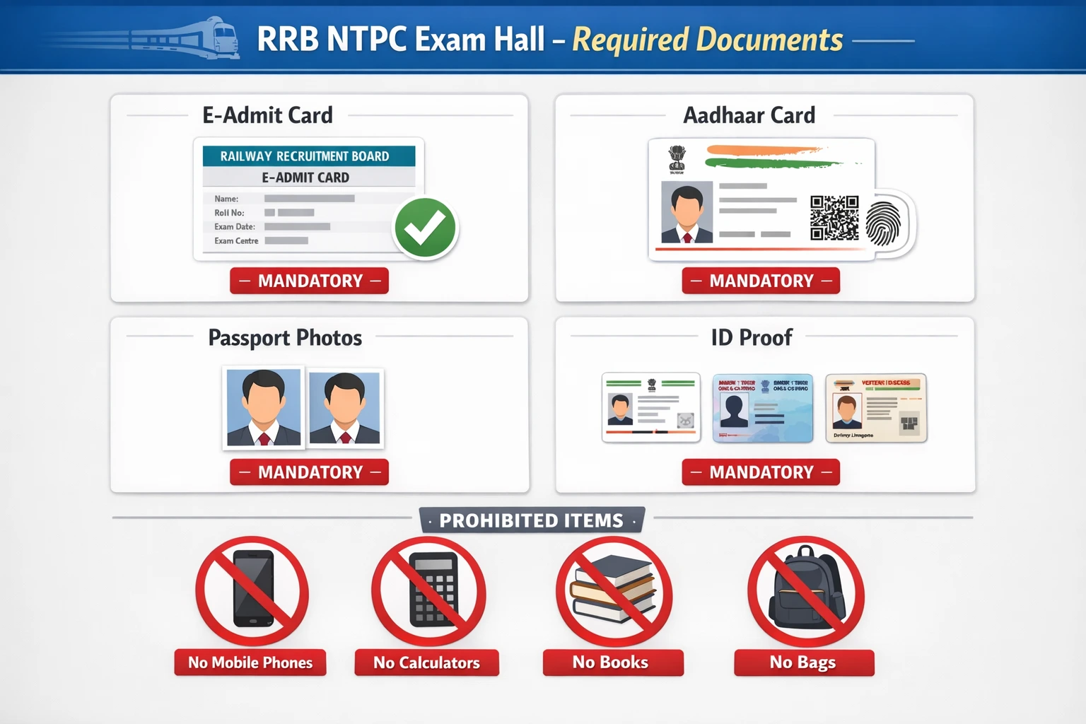 RRB NTPC exam hall required documents checklist