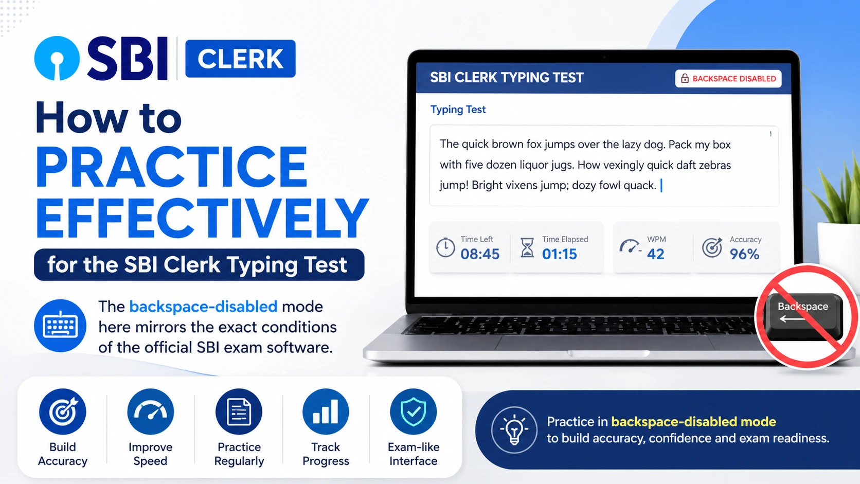 SBI Clerk Typing Test Tips — How to improve English typing speed with backspace disabled for Junior Associate exam