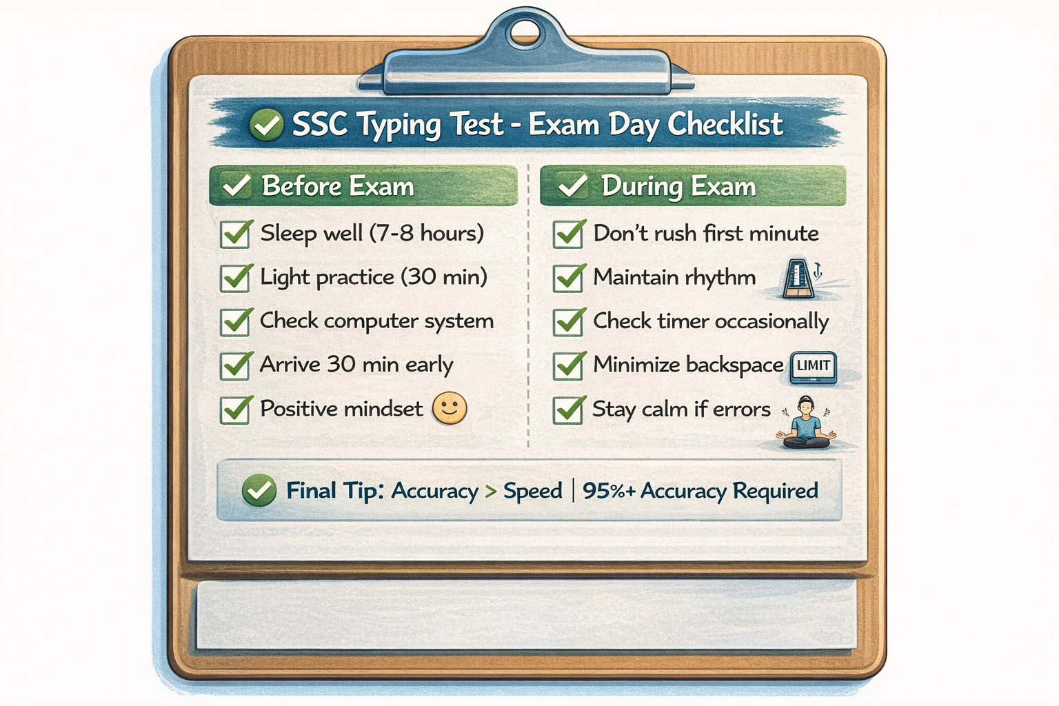 SSC typing test exam day preparation checklist