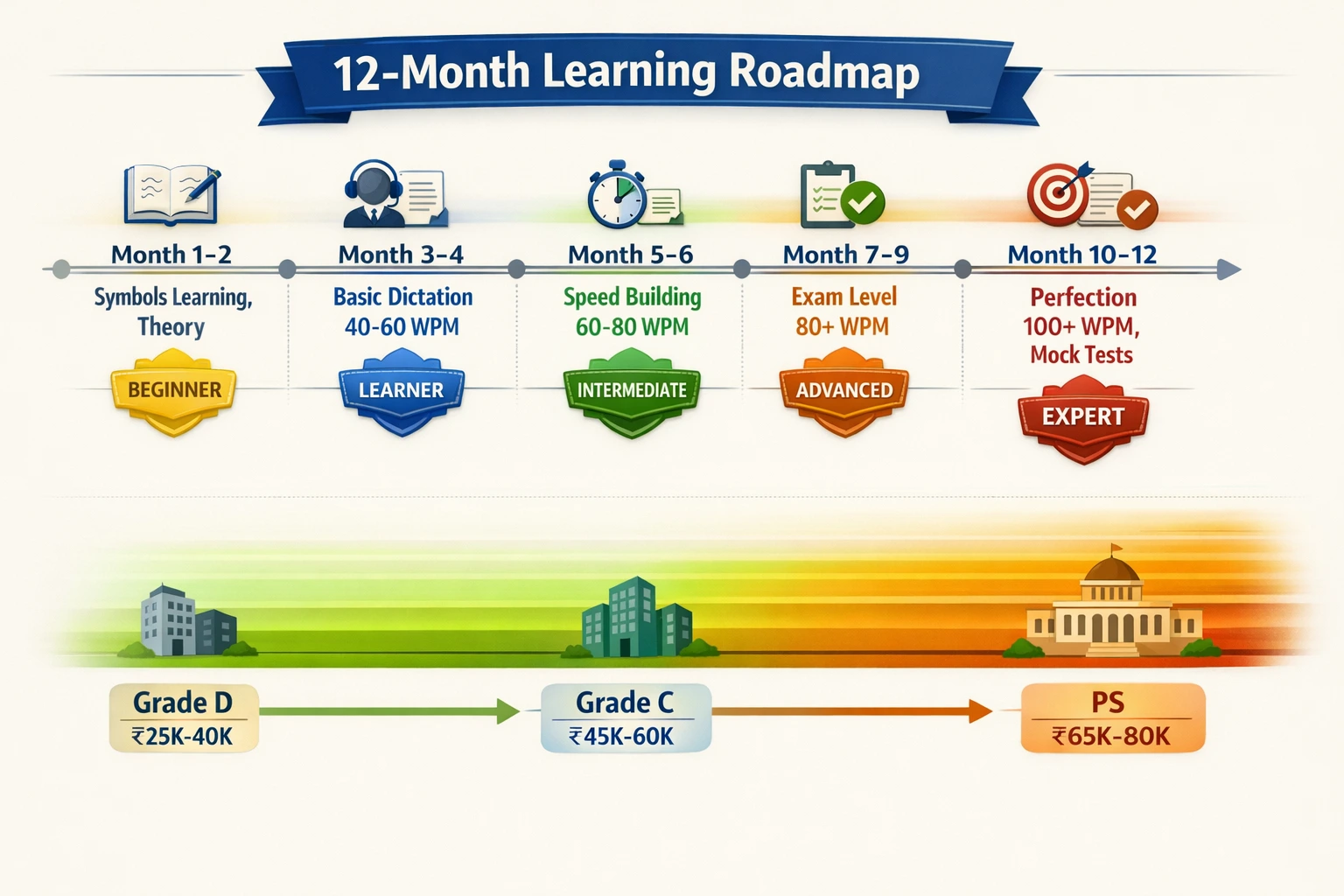 Stenography learning roadmap and career progression path