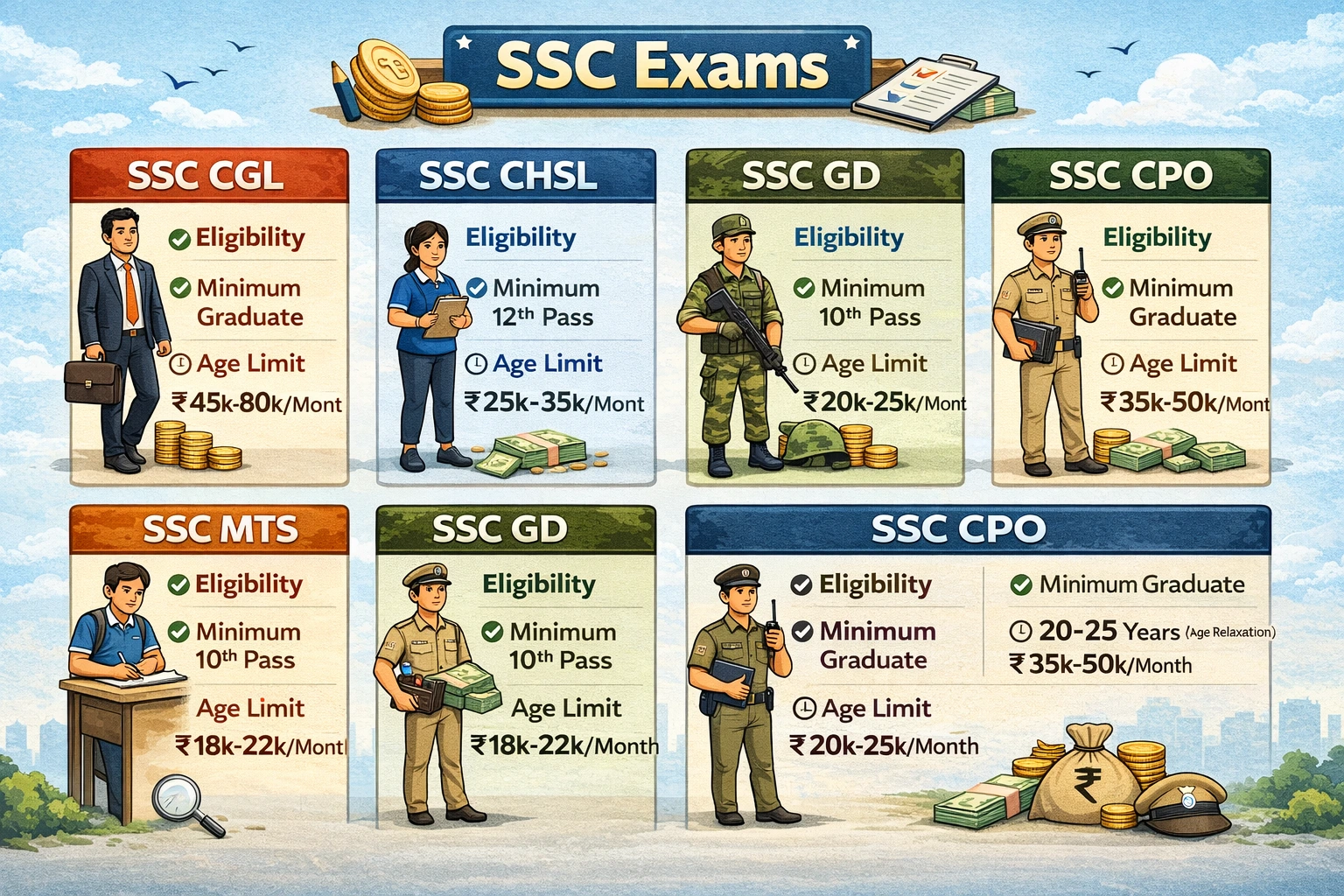 Types of SSC Exams 2026 complete list eligibility criteria salary and apply online guide
