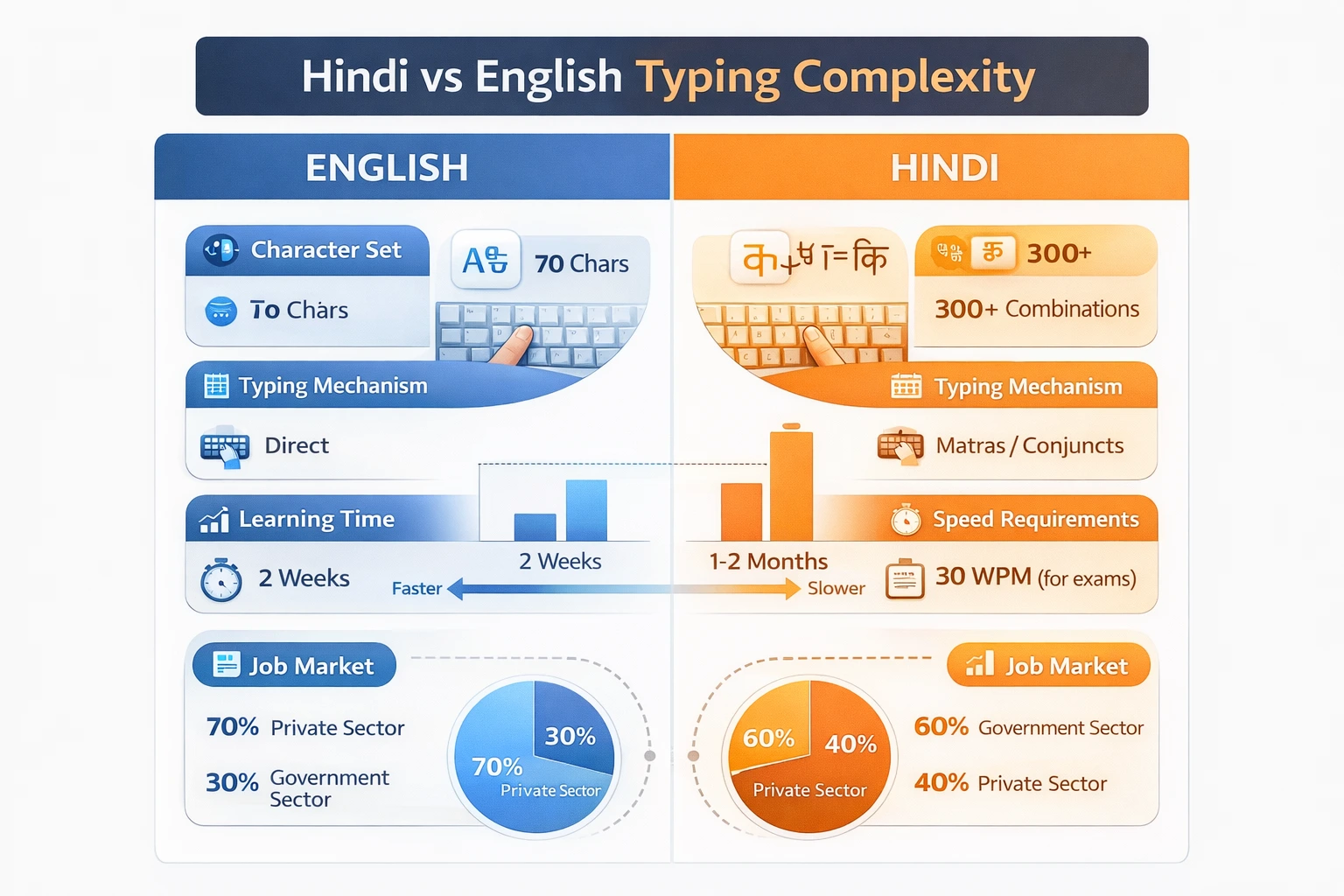 Chart comparing typing complexity between Hindi and English