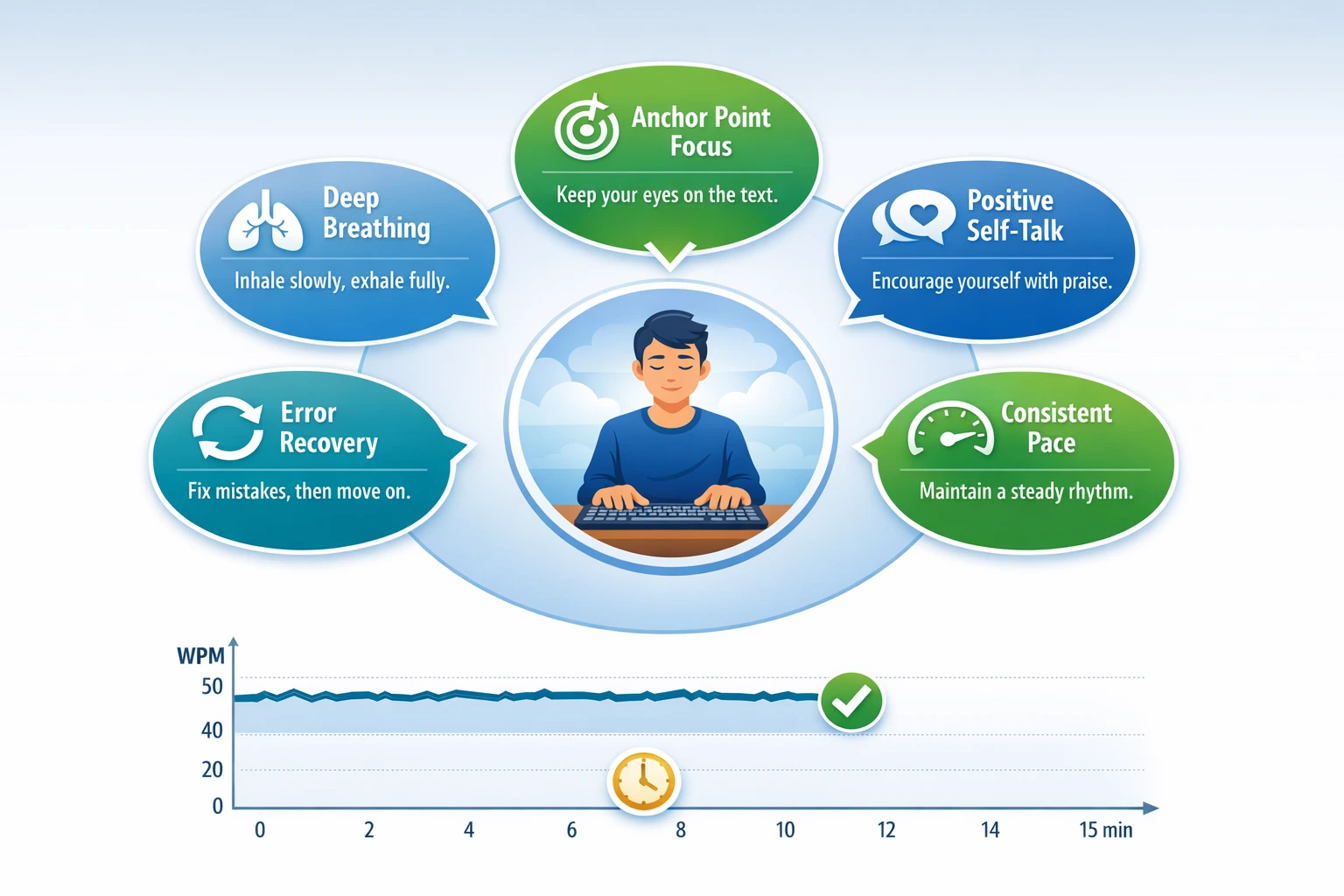 Infographic showing tips to manage exam pressure during typing test