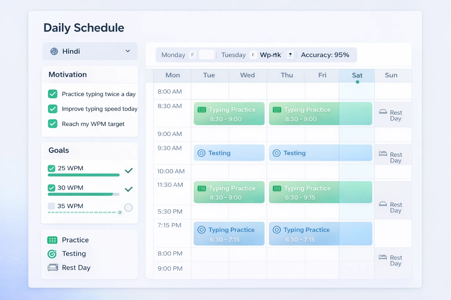 Daily typing practice schedule planner