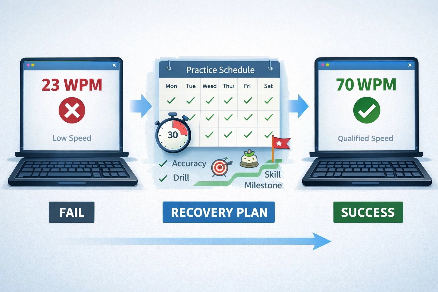 Typing Test recovery plan step by step practice strategy speed improvement multityping government exam